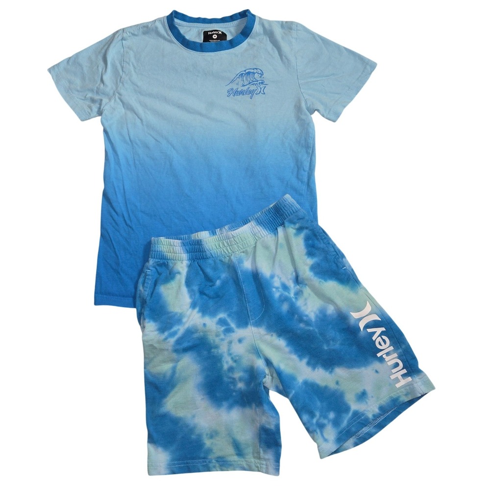 Hurley Boys Tie Dye T‎ Shirt & Shorts Set Blue Surf Youth M 10-12 S 8-10